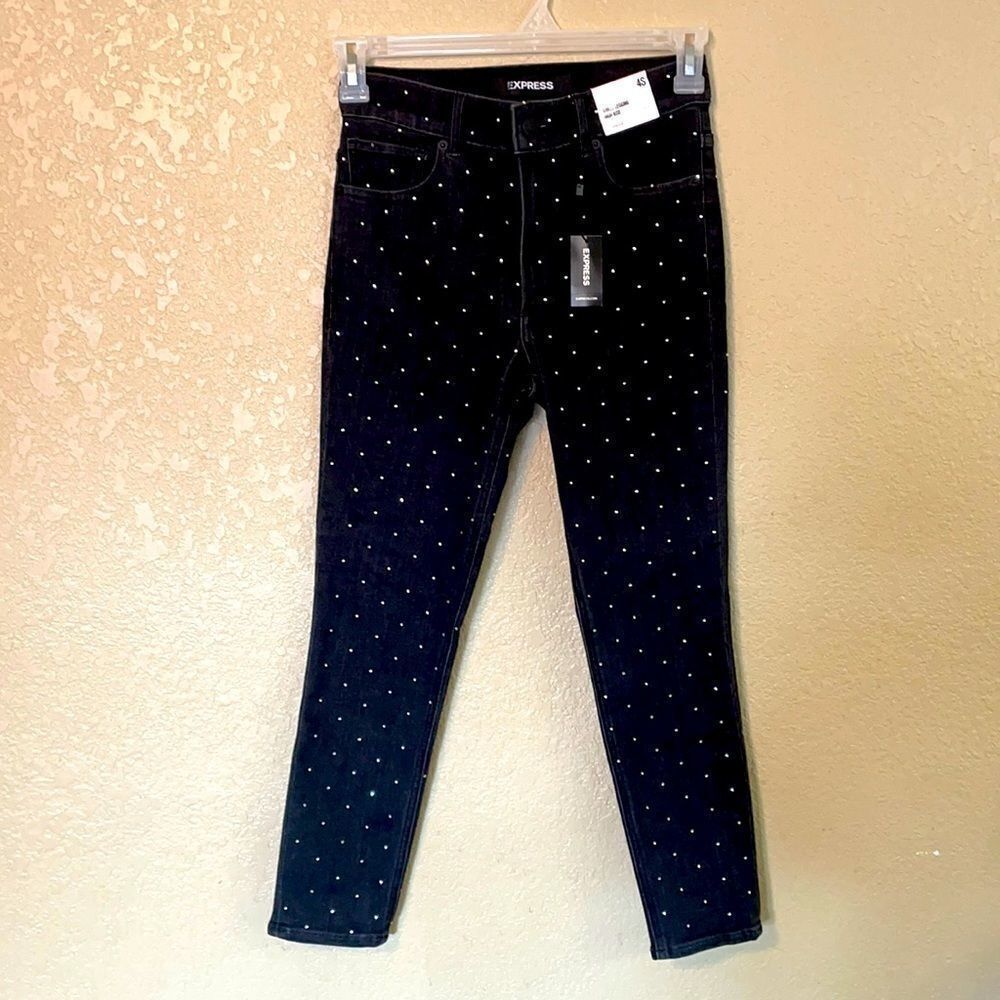Express Black Rhinestone High Rise Ankle Skinny Jeans 4 Short NWT